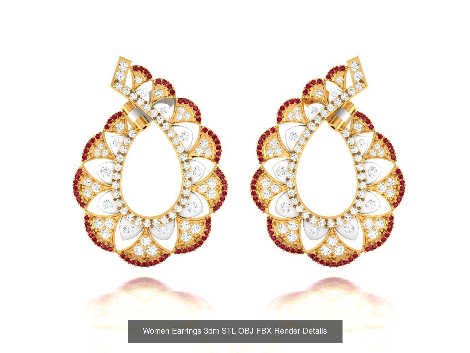 100 Women Earrings 3dm STL OBJ FBX Render Detail Bulk Collection _55