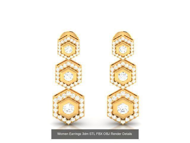 100 Women Earrings 3dm STL OBJ FBX Render Detail Bulk Collection _110