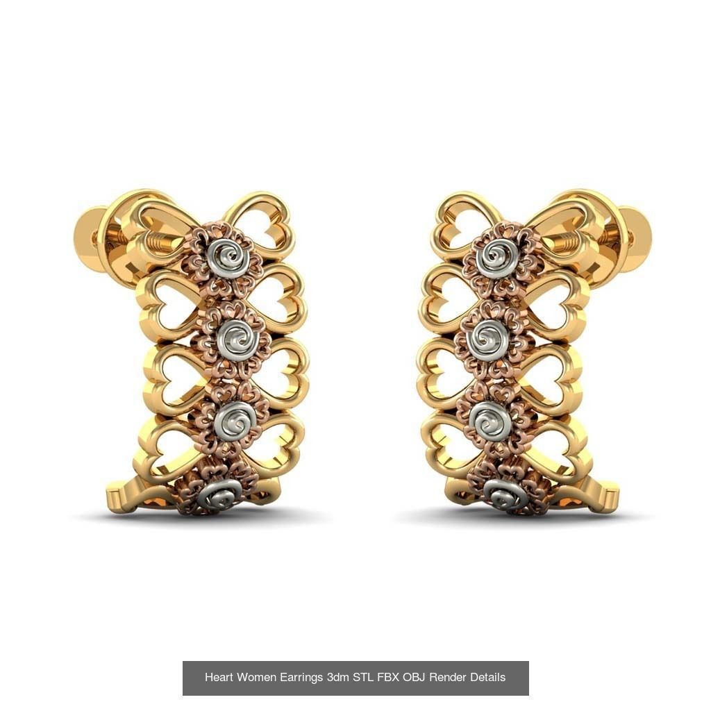 100 Women Earrings 3dm STL OBJ FBX Render Detail Bulk Collection _103