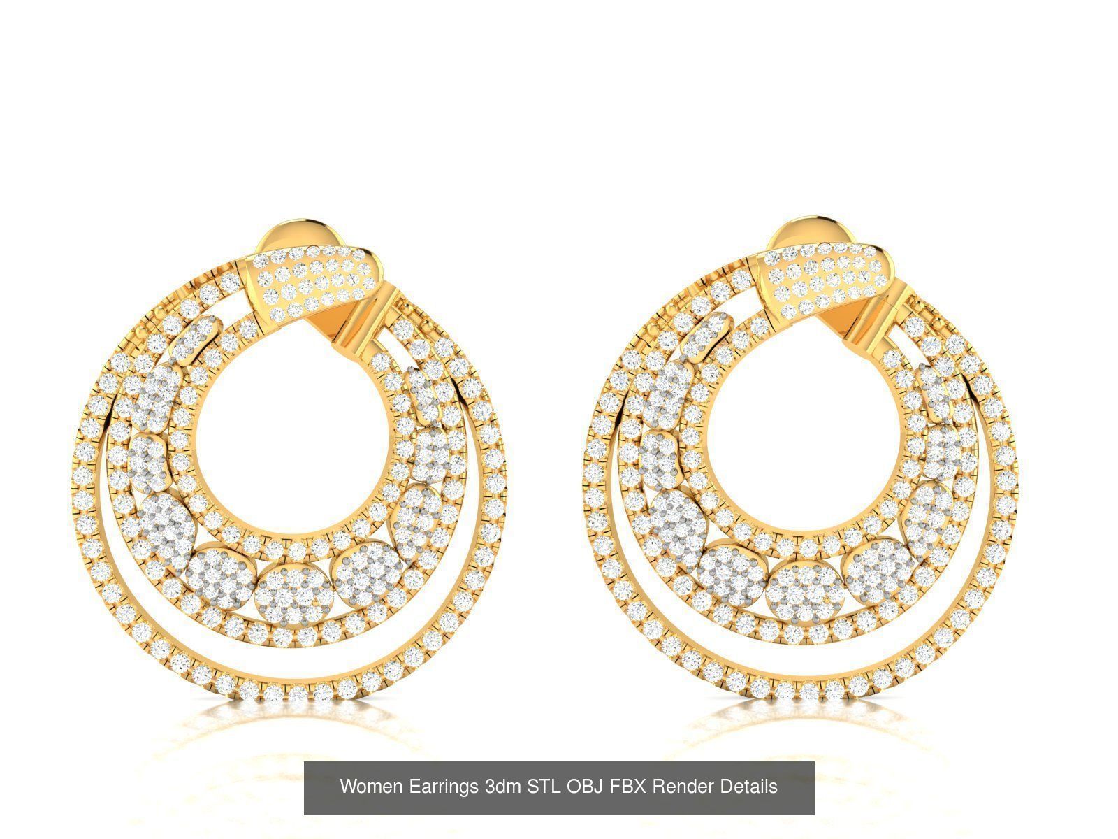 100 Women Earrings 3dm STL OBJ FBX Render Detail Bulk Collection _48