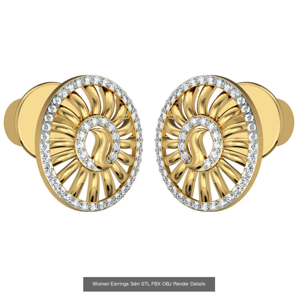 100 Women Earrings 3dm STL OBJ FBX Render Detail Bulk Collection _101