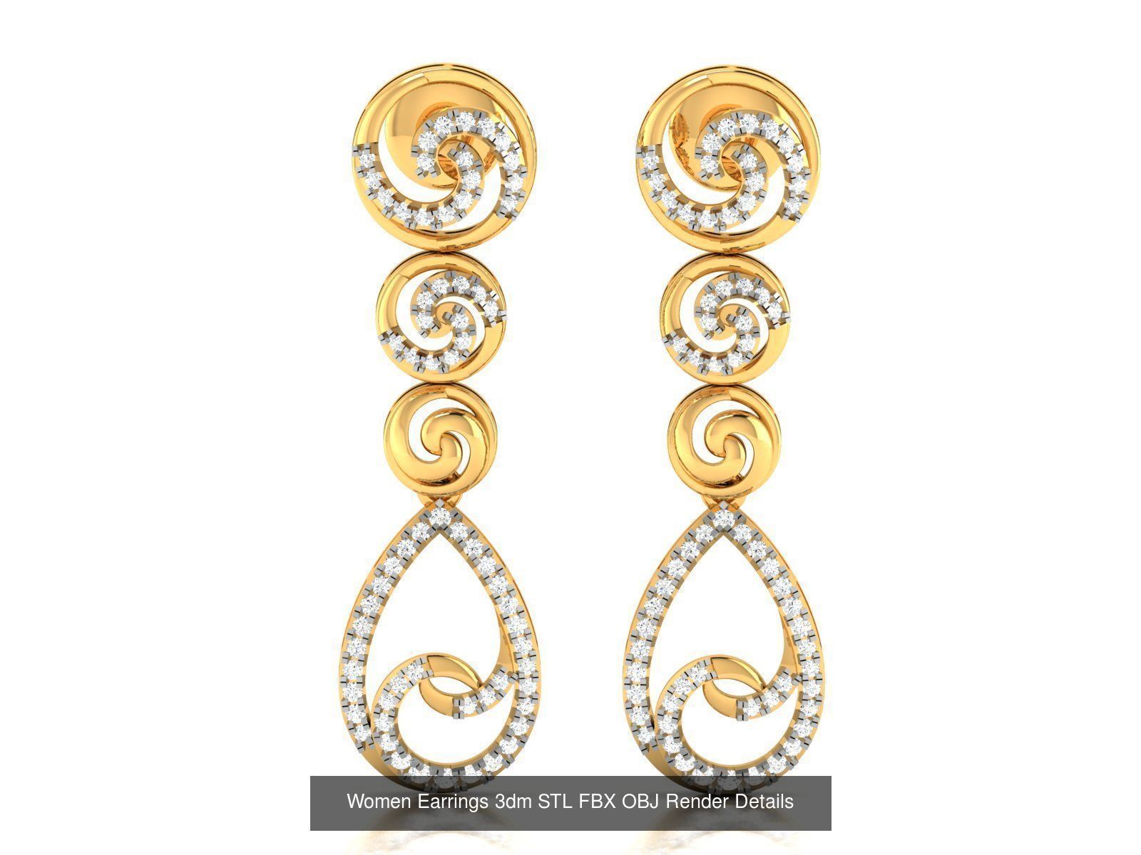 100 Women Earrings 3dm STL OBJ FBX Render Detail Bulk Collection _109