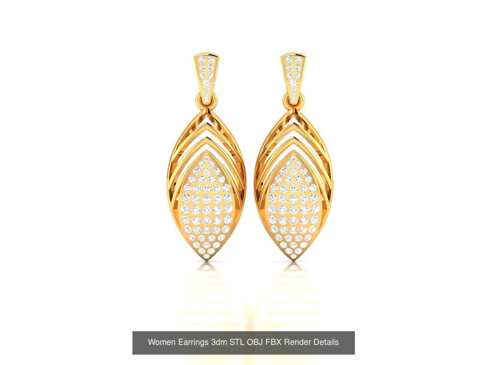 100 Women Earrings 3dm STL OBJ FBX Render Detail Bulk Collection _69