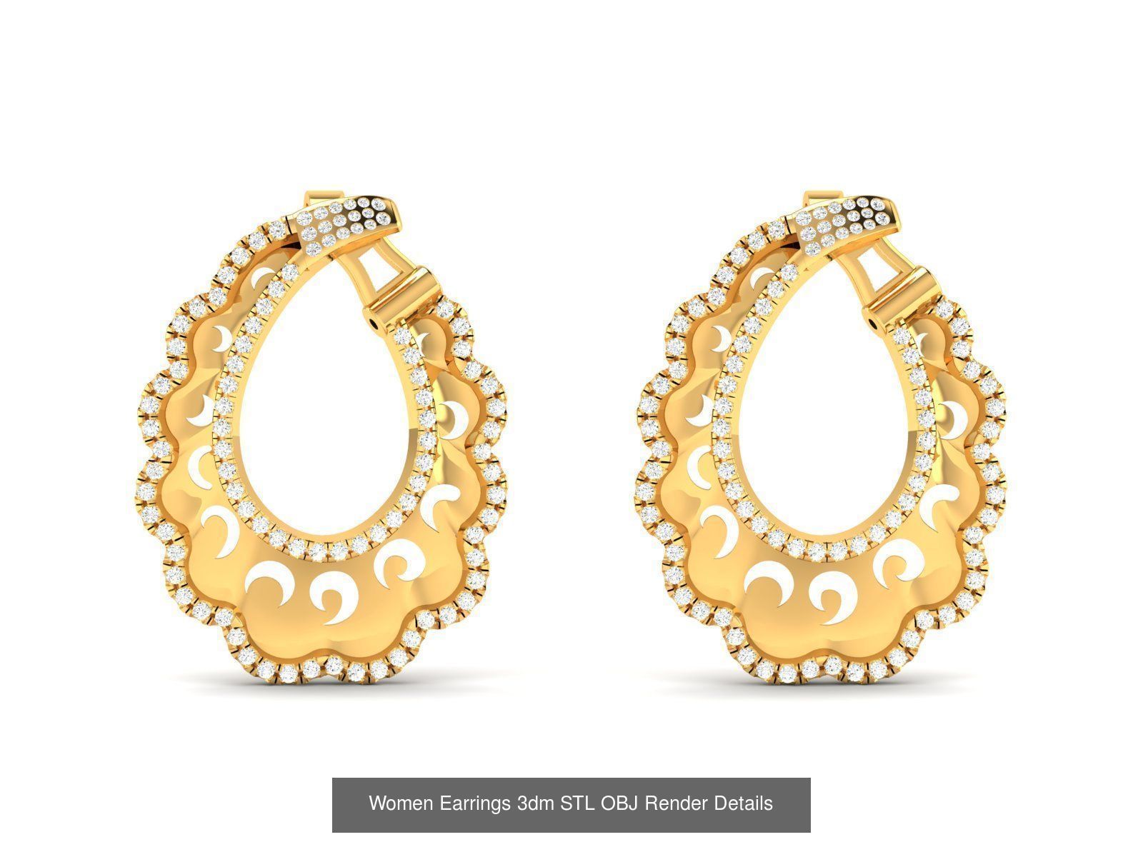 100 Women Earrings 3dm STL OBJ FBX Render Detail Bulk Collection _44