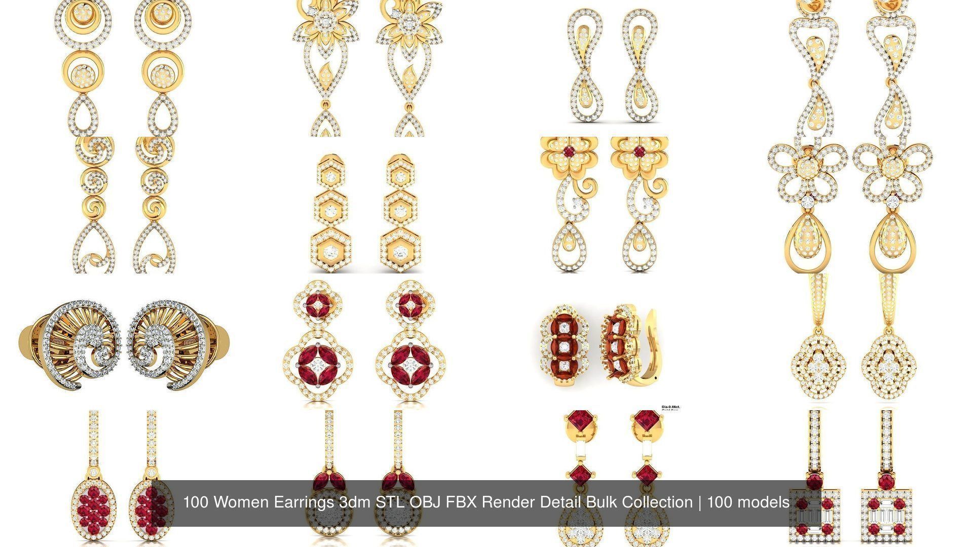 100 Women Earrings 3dm STL OBJ FBX Render Detail Bulk Collection _10