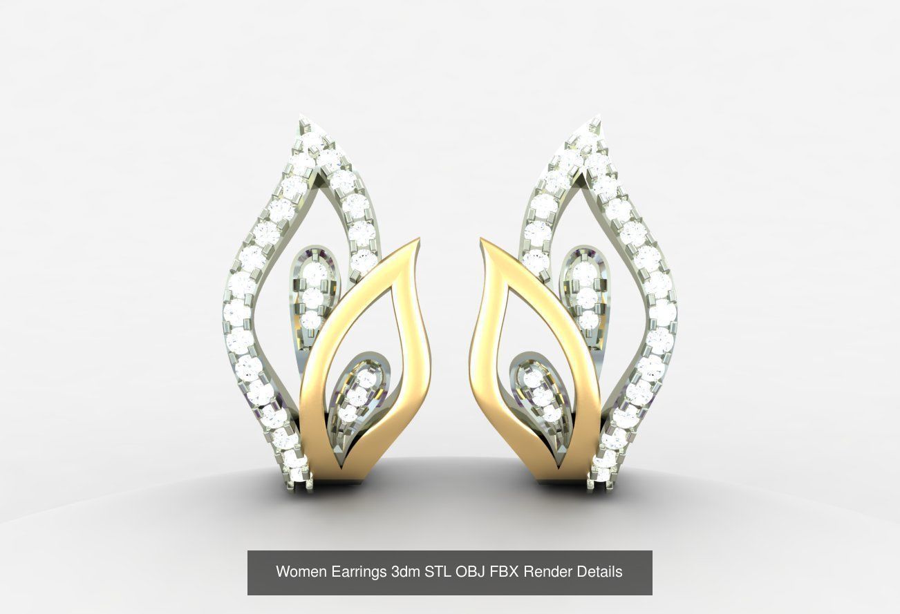 100 Women Earrings 3dm STL OBJ FBX Render Detail Bulk Collection _49