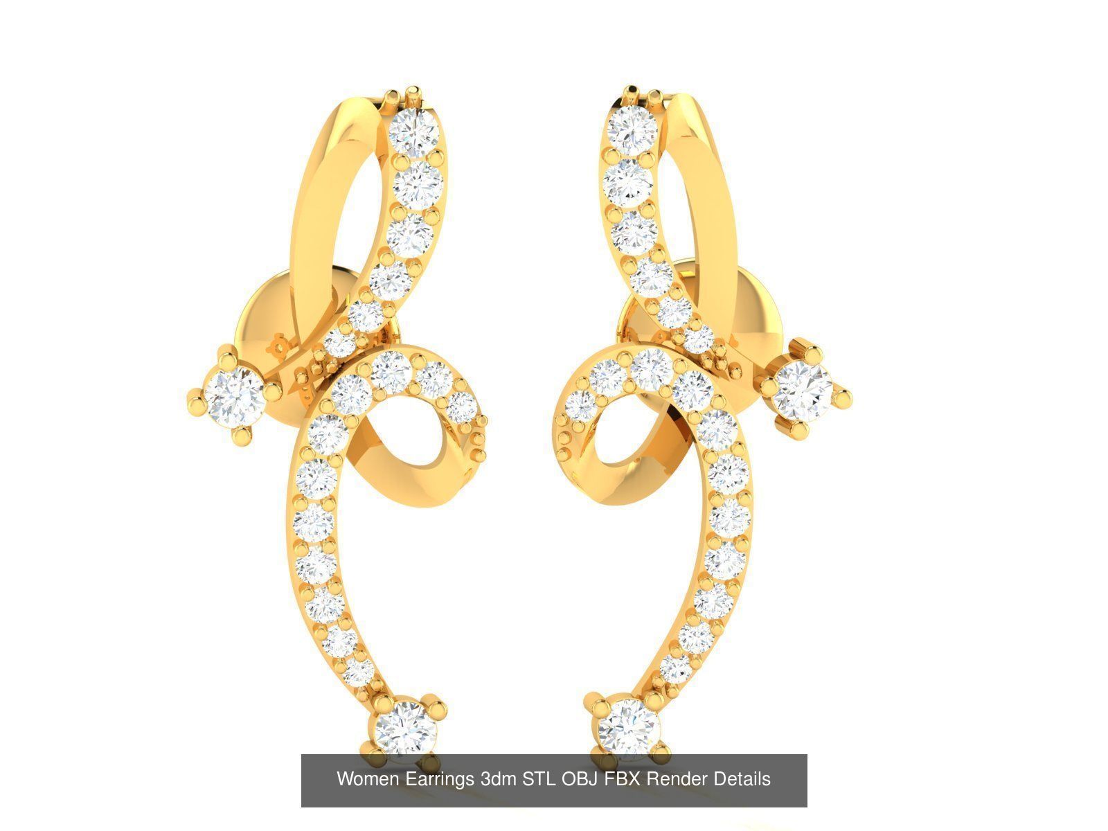 100 Women Earrings 3dm STL OBJ FBX Render Detail Bulk Collection _58