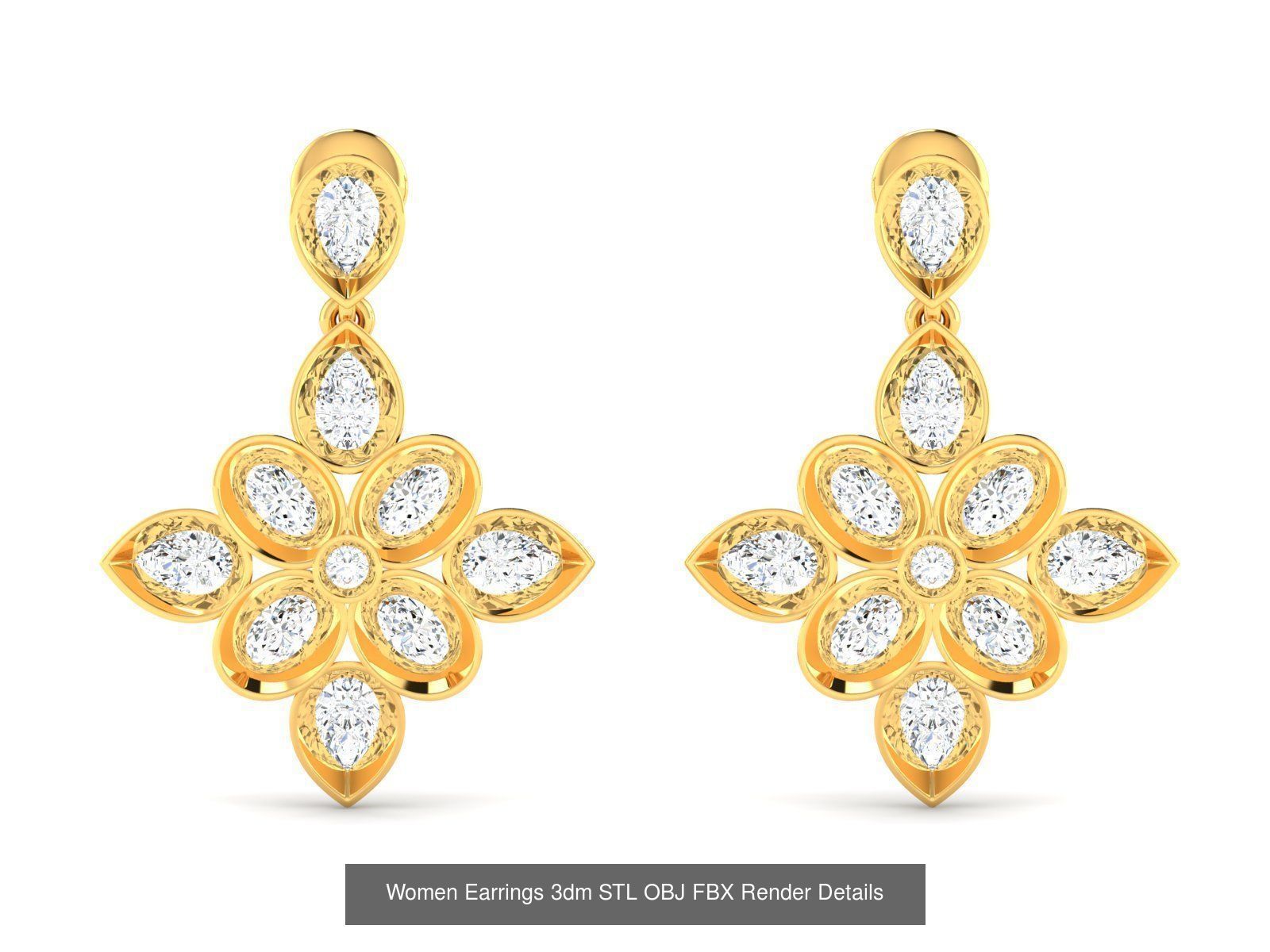 100 Women Earrings 3dm STL OBJ FBX Render Detail Bulk Collection _64