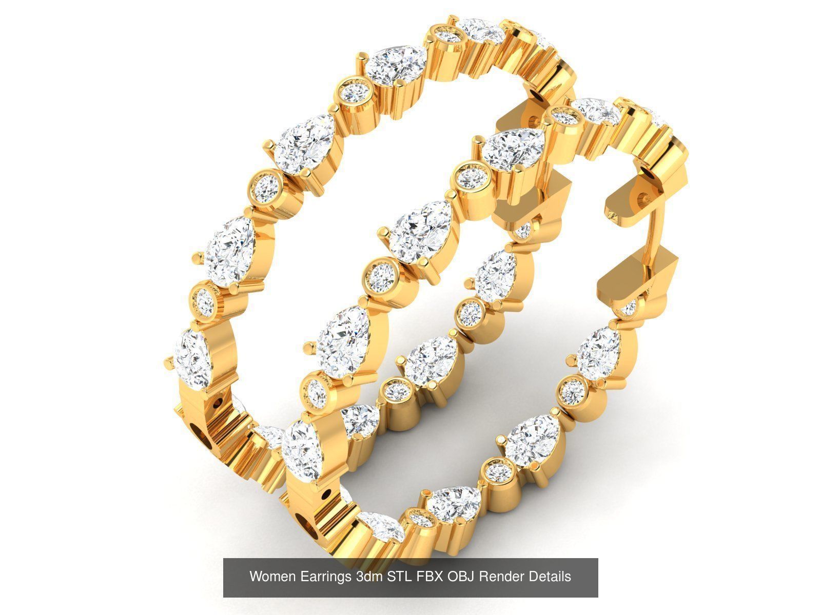 100 Women Earrings 3dm STL OBJ FBX Render Detail Bulk Collection _84