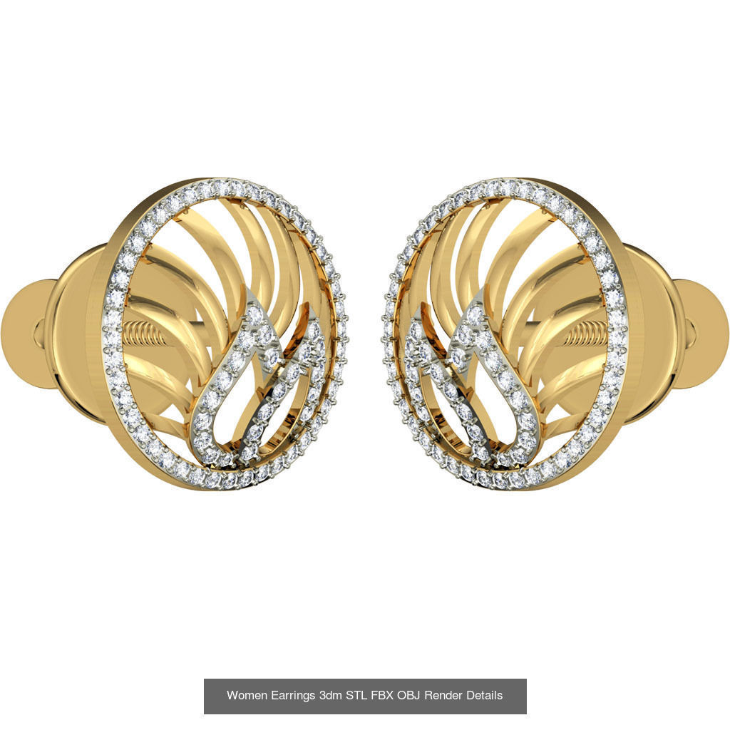 100 Women Earrings 3dm STL OBJ FBX Render Detail Bulk Collection _102