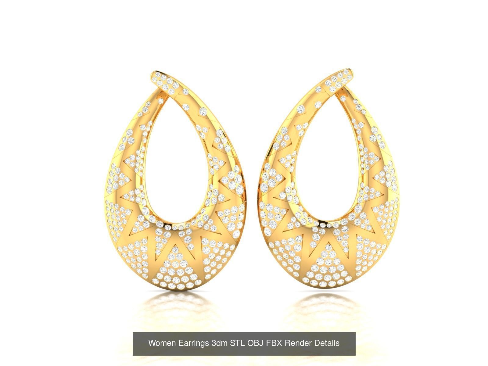 100 Women Earrings 3dm STL OBJ FBX Render Detail Bulk Collection _54
