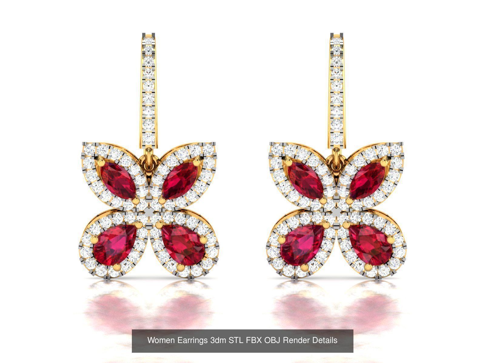 100 Women Earrings 3dm STL OBJ FBX Render Detail Bulk Collection _121