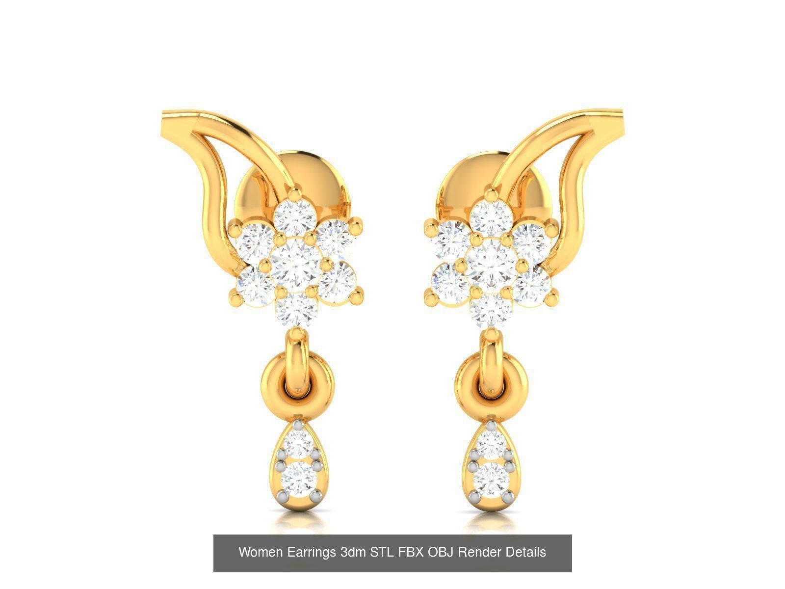 100 Women Earrings 3dm STL OBJ FBX Render Detail Bulk Collection _81