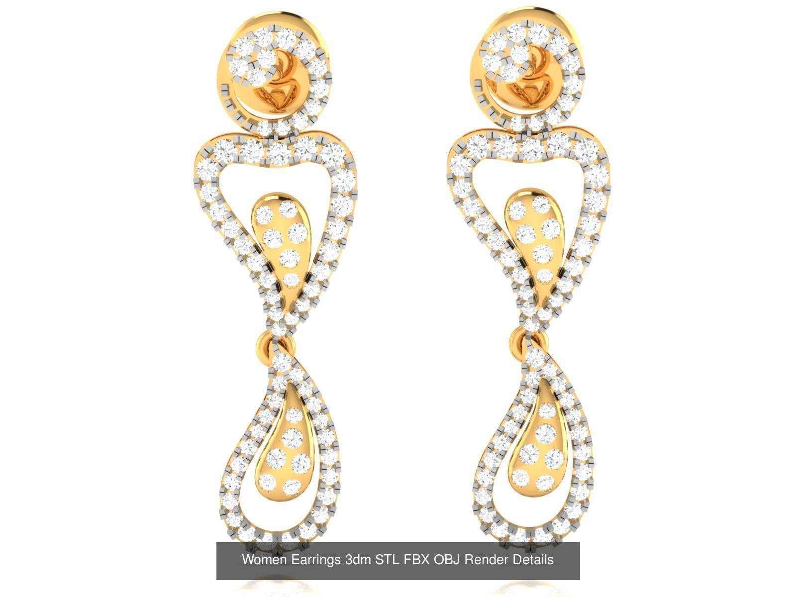 100 Women Earrings 3dm STL OBJ FBX Render Detail Bulk Collection _108