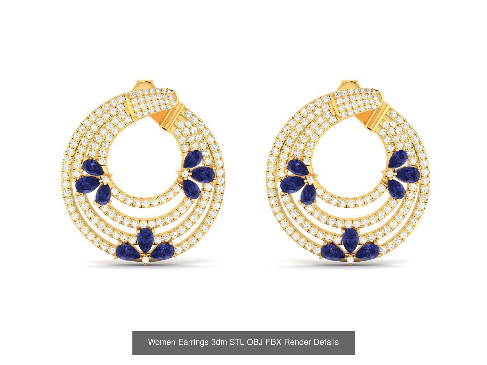 100 Women Earrings 3dm STL OBJ FBX Render Detail Bulk Collection _46