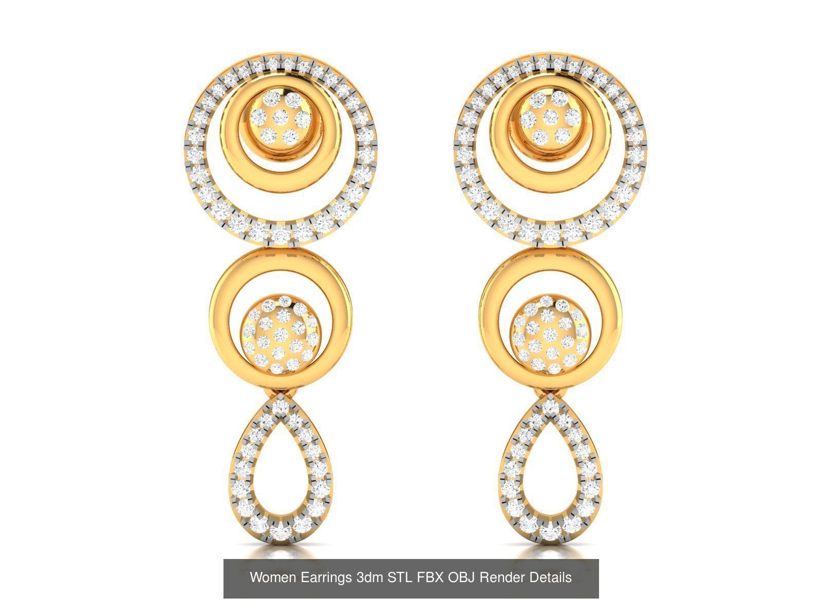 100 Women Earrings 3dm STL OBJ FBX Render Detail Bulk Collection _105
