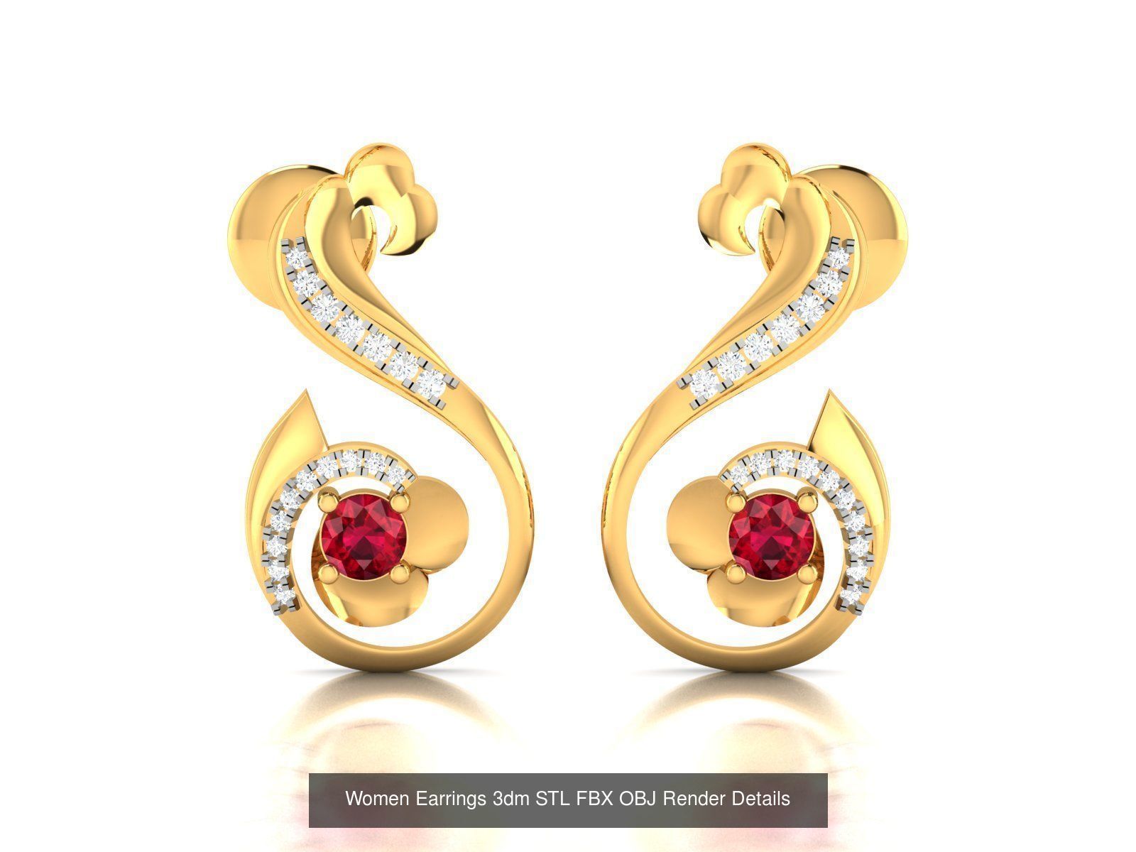 100 Women Earrings 3dm STL OBJ FBX Render Detail Bulk Collection _97