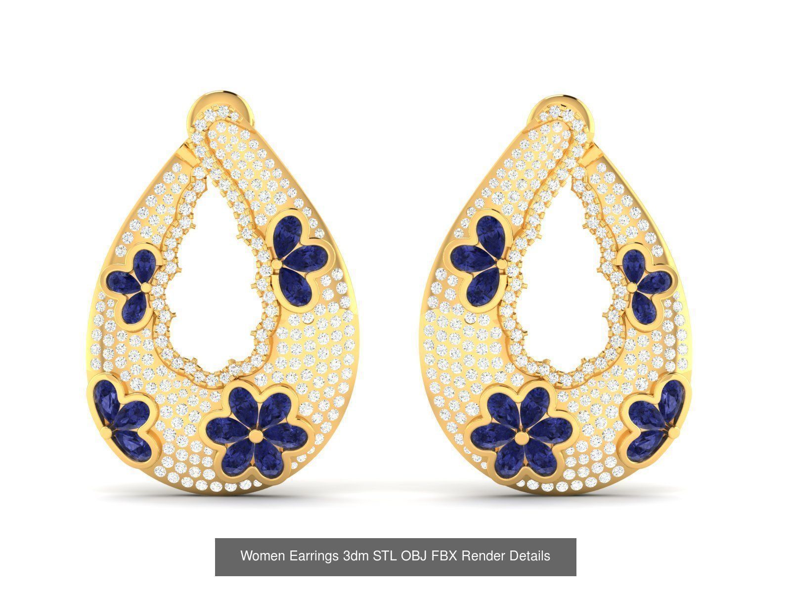 100 Women Earrings 3dm STL OBJ FBX Render Detail Bulk Collection _52