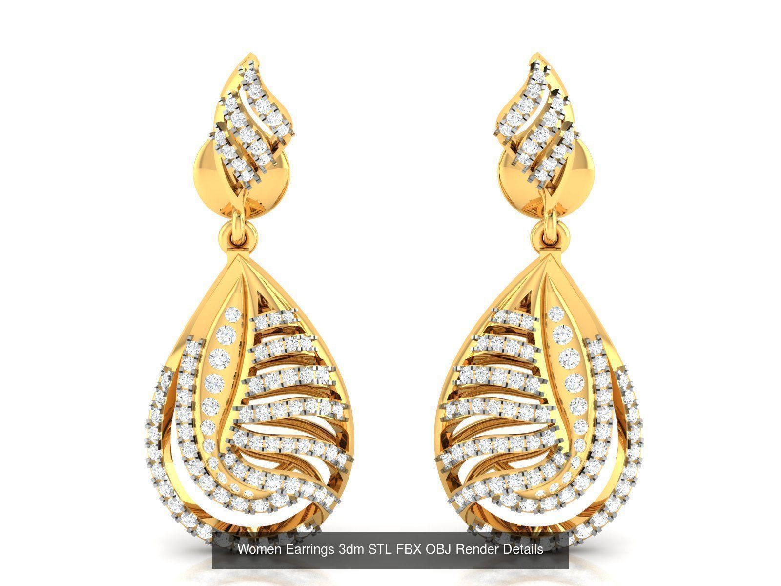 100 Women Earrings 3dm STL OBJ FBX Render Detail Bulk Collection _124