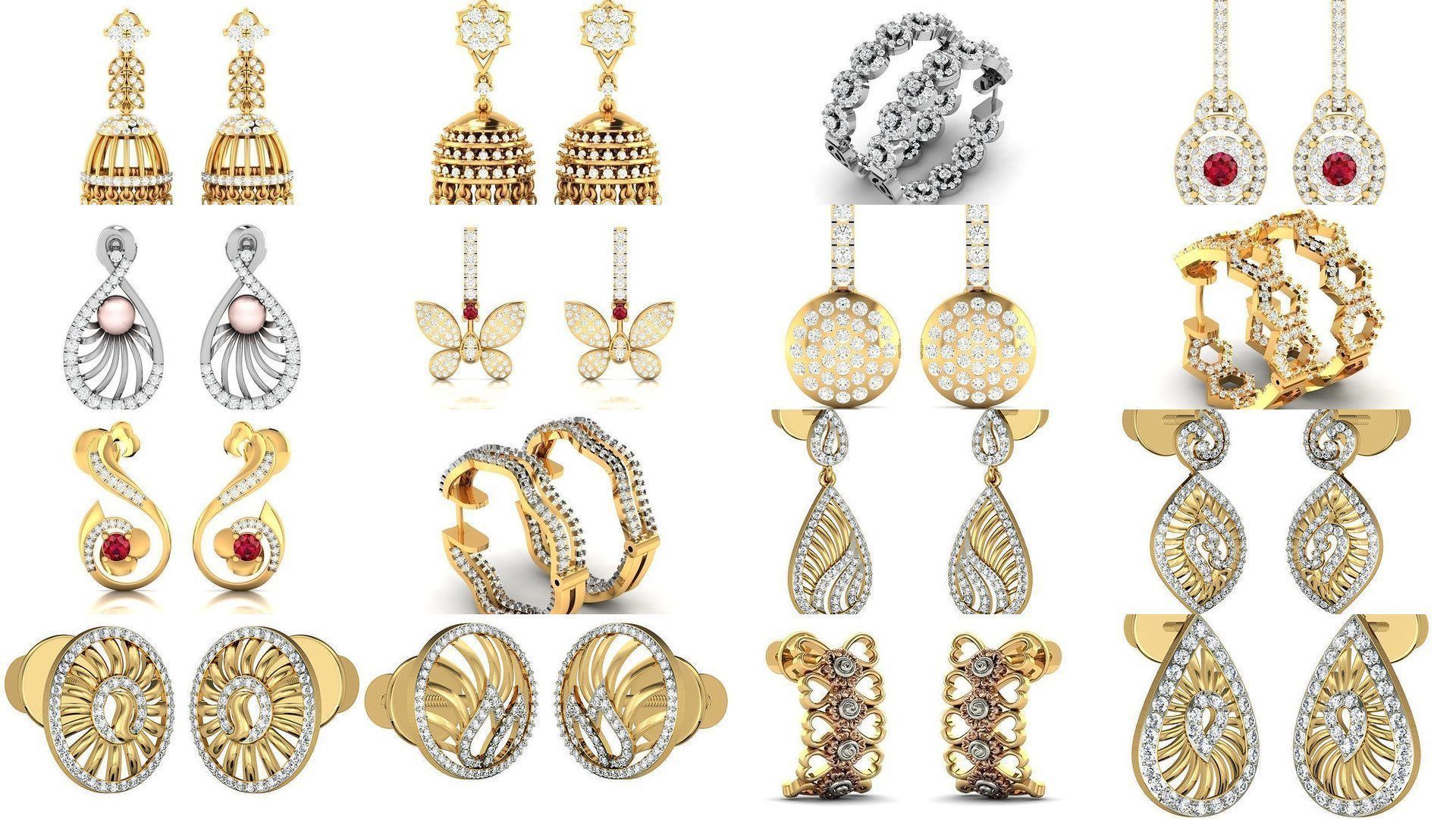 100 Women Earrings 3dm STL OBJ FBX Render Detail Bulk Collection _19