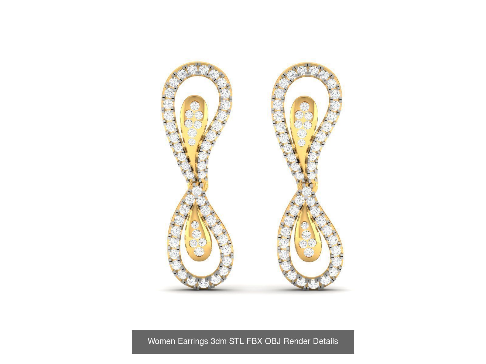 100 Women Earrings 3dm STL OBJ FBX Render Detail Bulk Collection _107