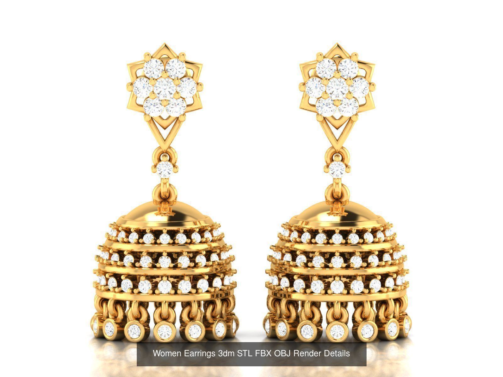 100 Women Earrings 3dm STL OBJ FBX Render Detail Bulk Collection _90