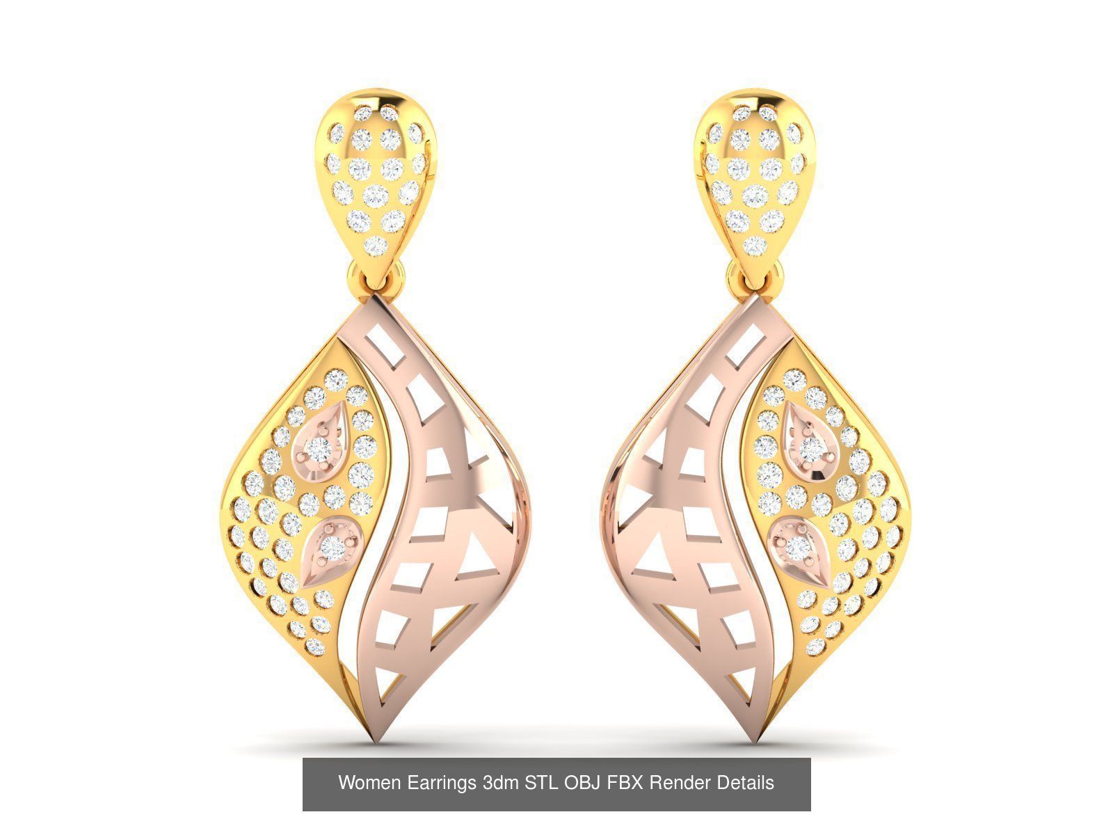 100 Women Earrings 3dm STL OBJ FBX Render Detail Bulk Collection _63