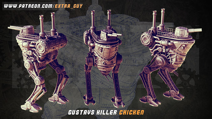 Steampunk Killer Walker Mech 100mm and 150 mm 3D Printable 3D print model
