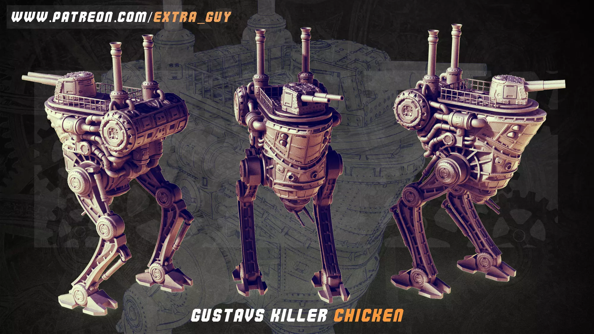 Steampunk Killer Walker Mech 100mm and 150 mm 3D Printable 3D print model_0
