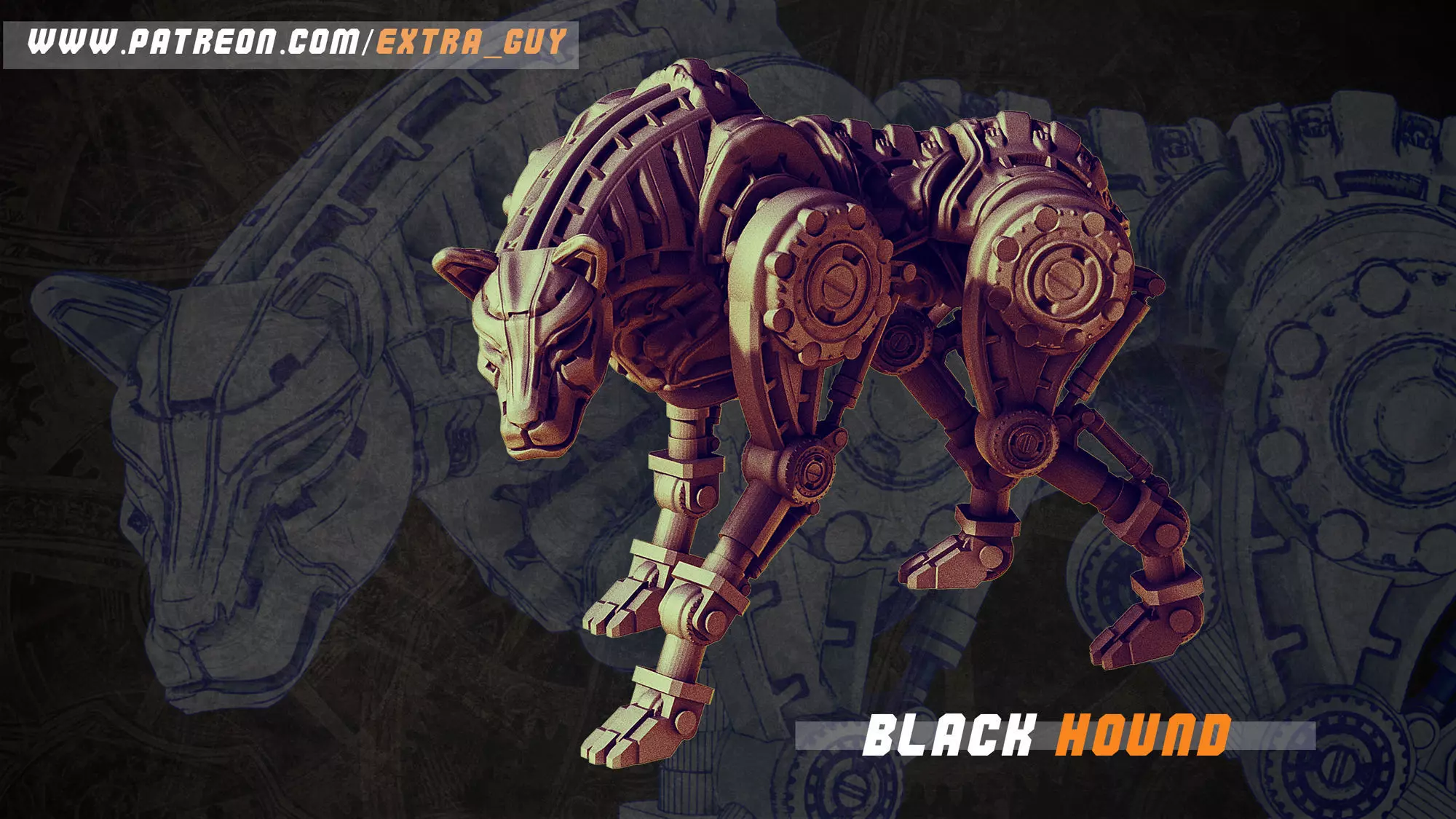 Steampunk Black Hound 28mm 40mm 3D Printable 3D print model