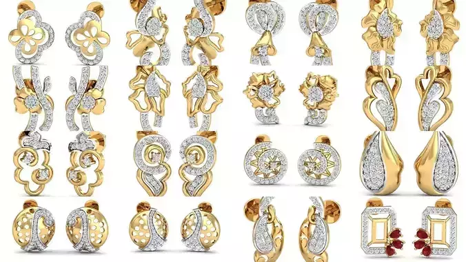246 Women Earrings 3dm STL OBJ FBX Details 3D Model Collection 