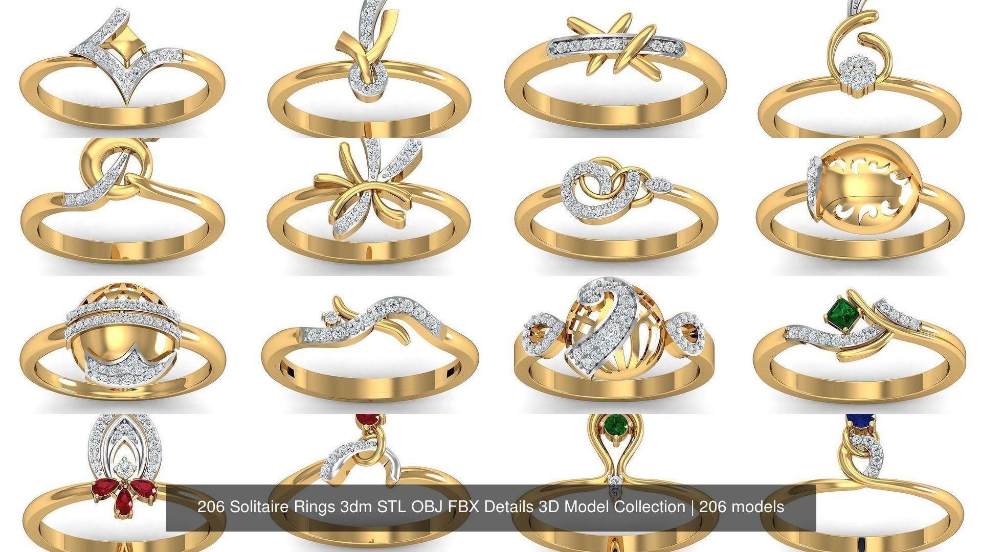 206 Solitaire Rings 3dm STL OBJ FBX Details 3D Model Collection _4