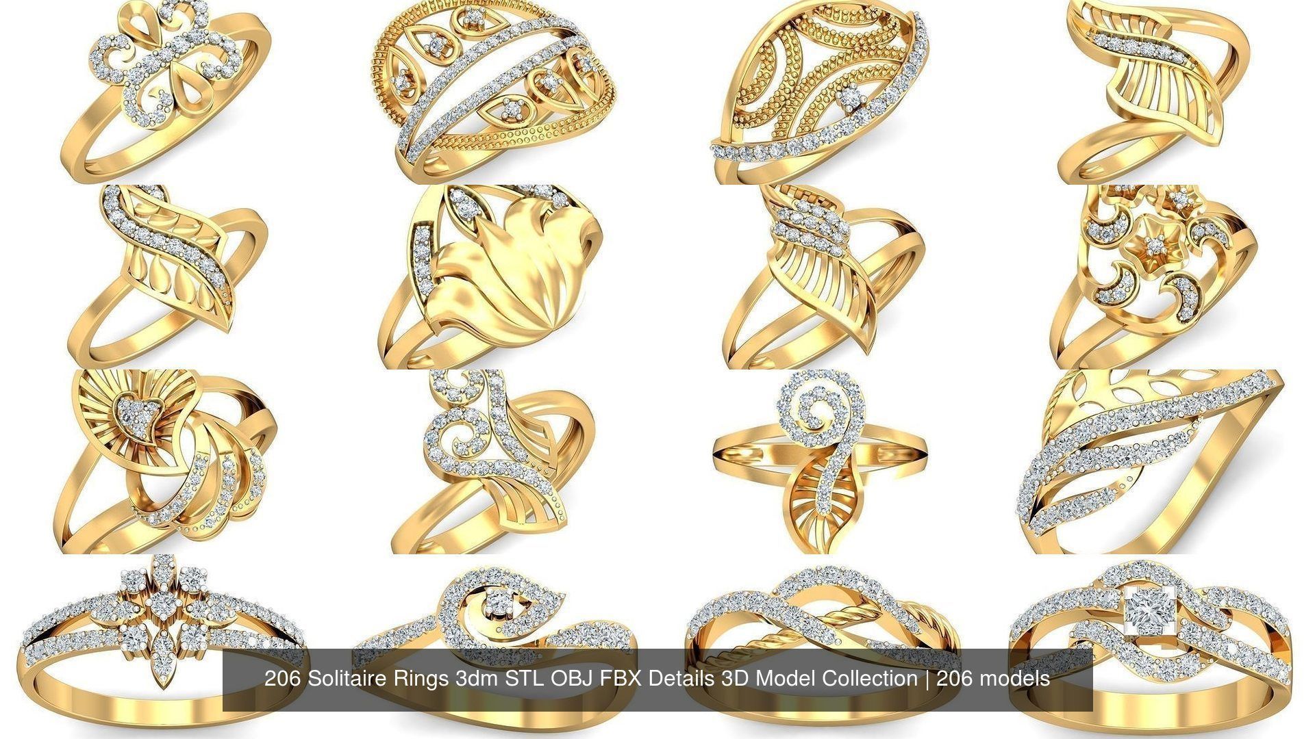 206 Solitaire Rings 3dm STL OBJ FBX Details 3D Model Collection _44
