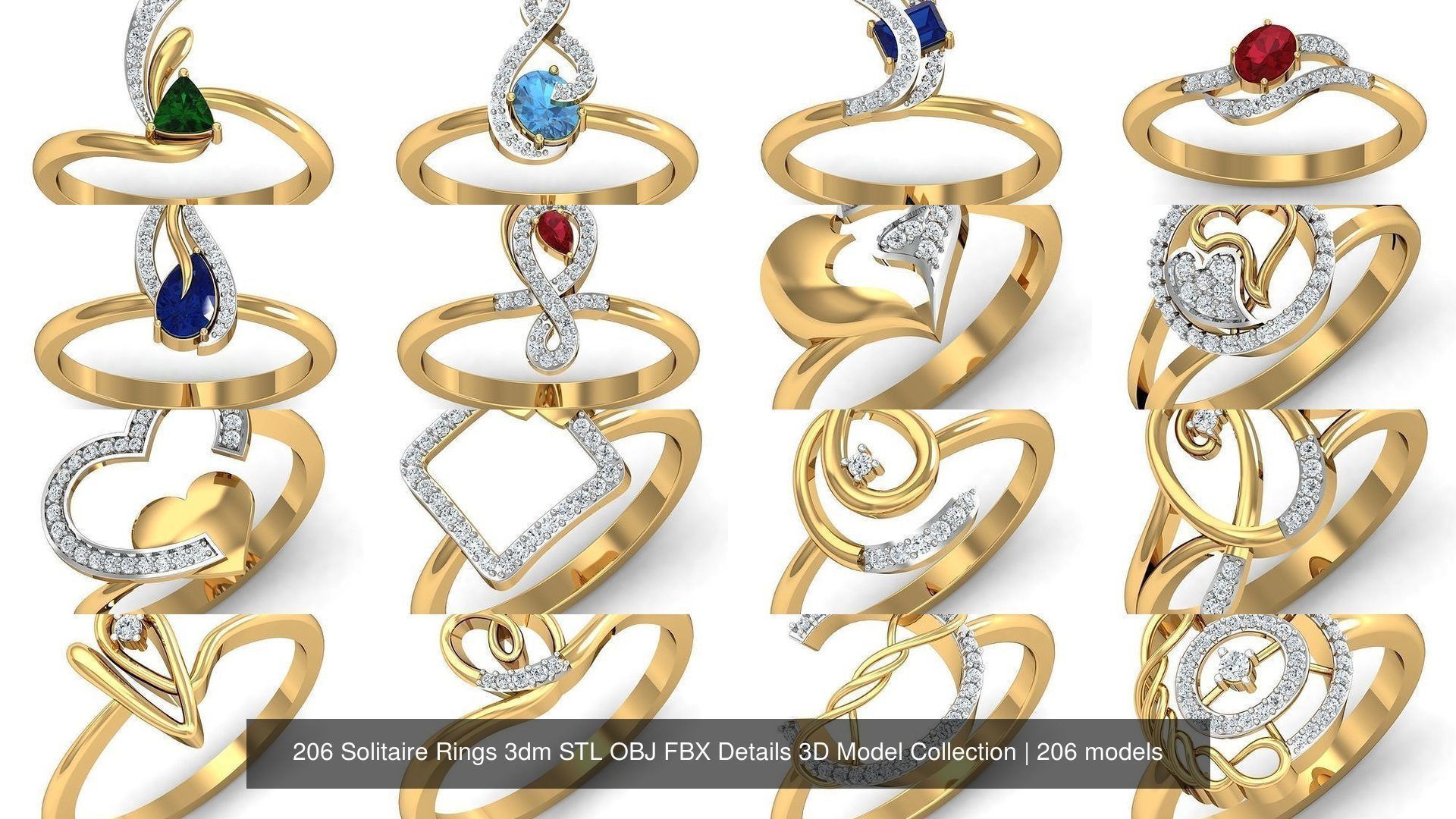 206 Solitaire Rings 3dm STL OBJ FBX Details 3D Model Collection _27