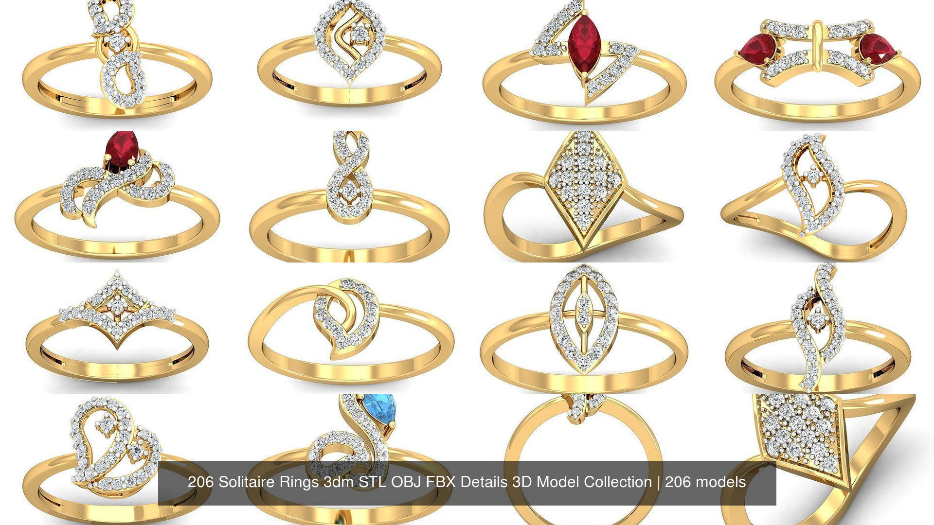 206 Solitaire Rings 3dm STL OBJ FBX Details 3D Model Collection _36