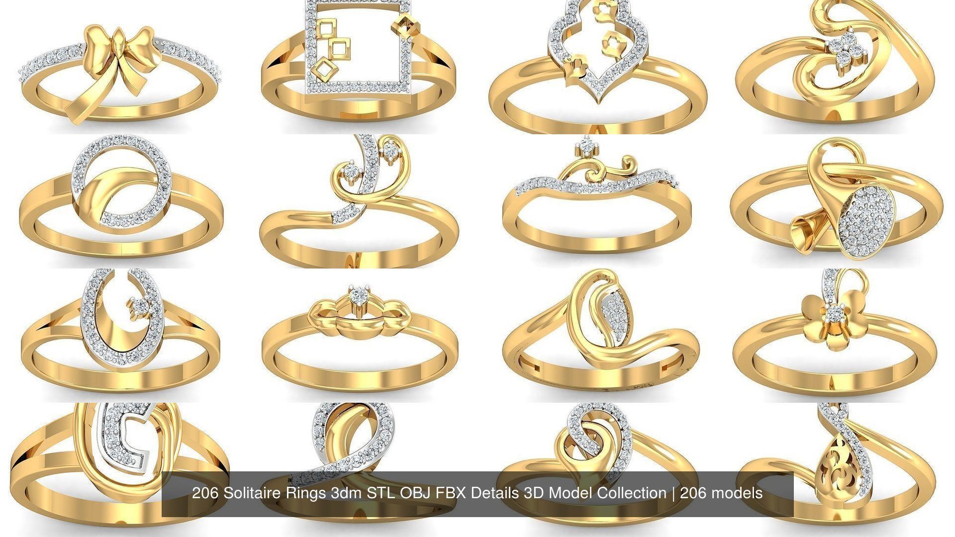 206 Solitaire Rings 3dm STL OBJ FBX Details 3D Model Collection _11