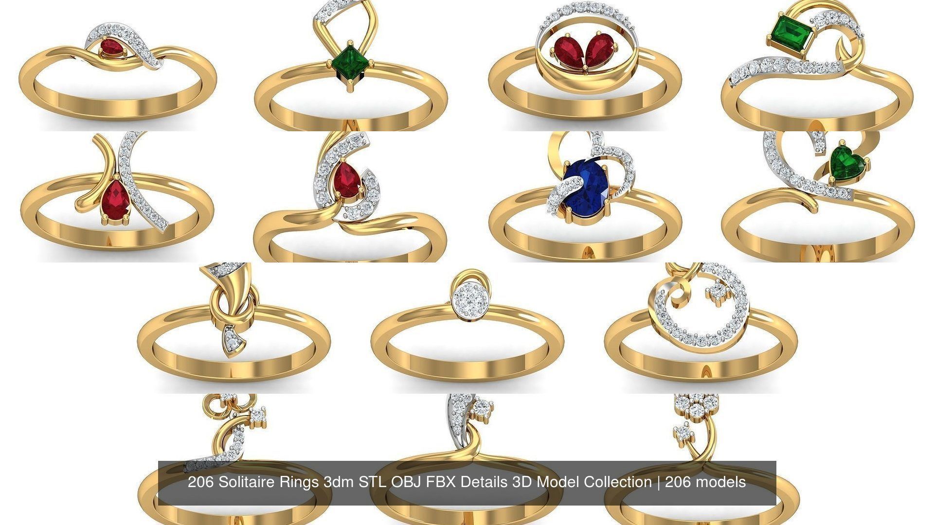206 Solitaire Rings 3dm STL OBJ FBX Details 3D Model Collection _3