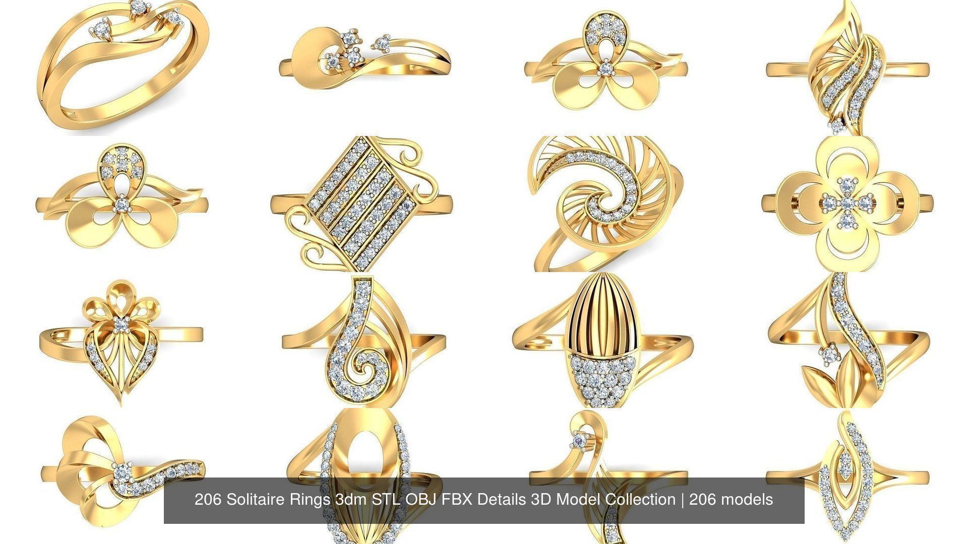 206 Solitaire Rings 3dm STL OBJ FBX Details 3D Model Collection _18