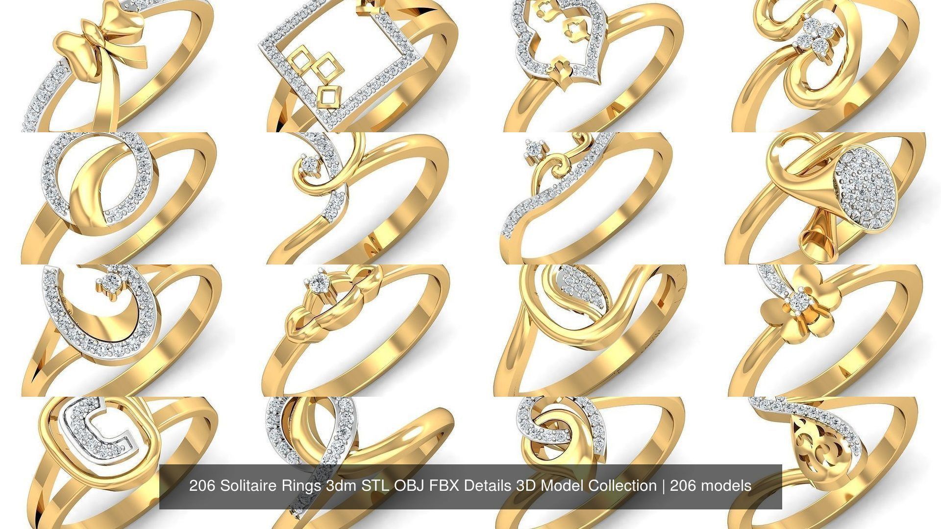 206 Solitaire Rings 3dm STL OBJ FBX Details 3D Model Collection _31