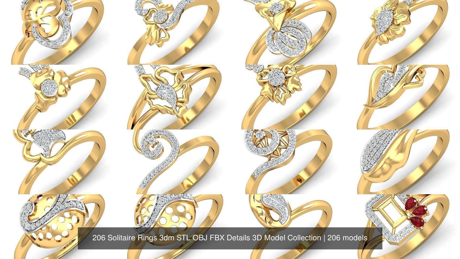 206 Solitaire Rings 3dm STL OBJ FBX Details 3D Model Collection _35