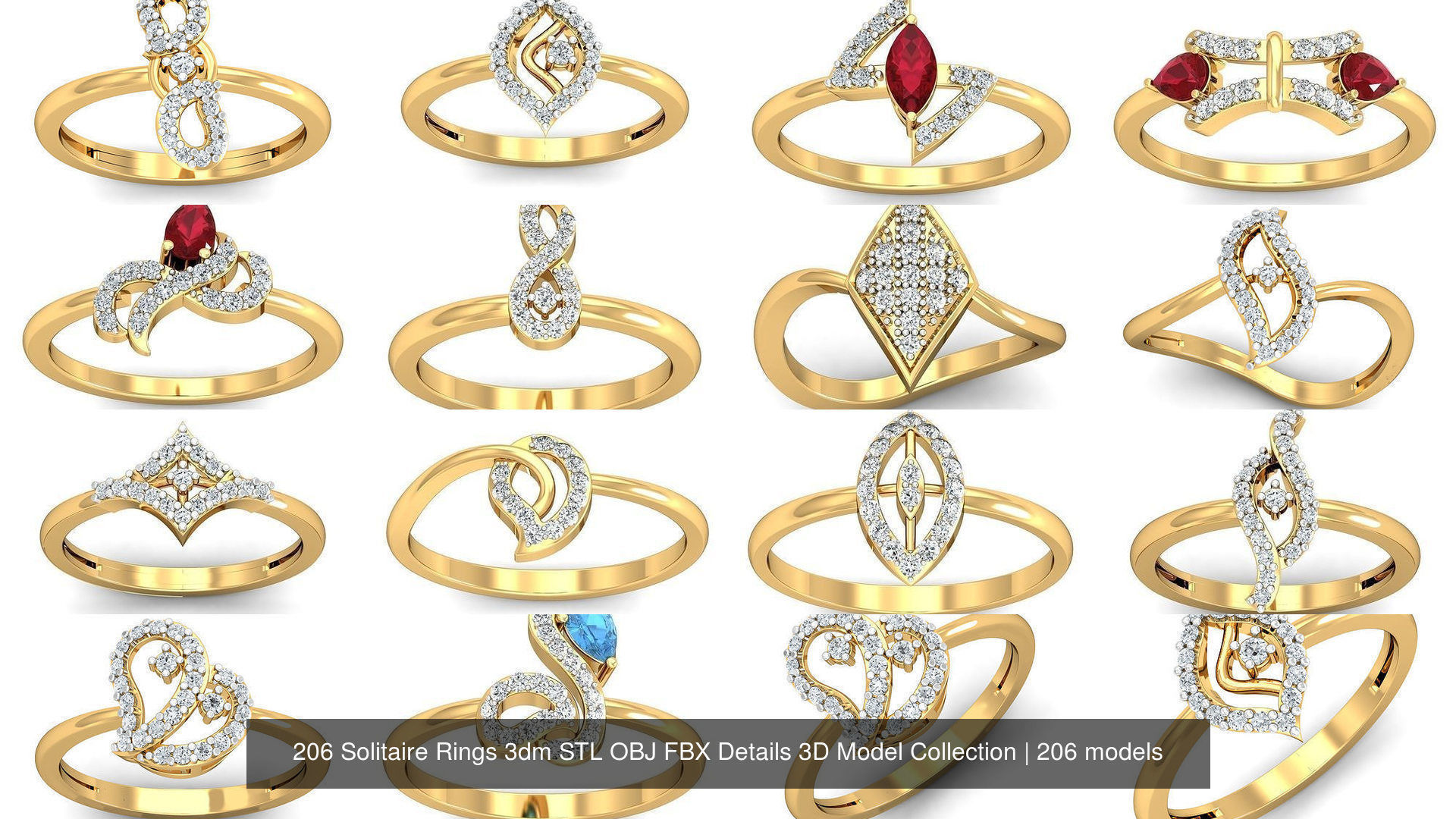 206 Solitaire Rings 3dm STL OBJ FBX Details 3D Model Collection _48