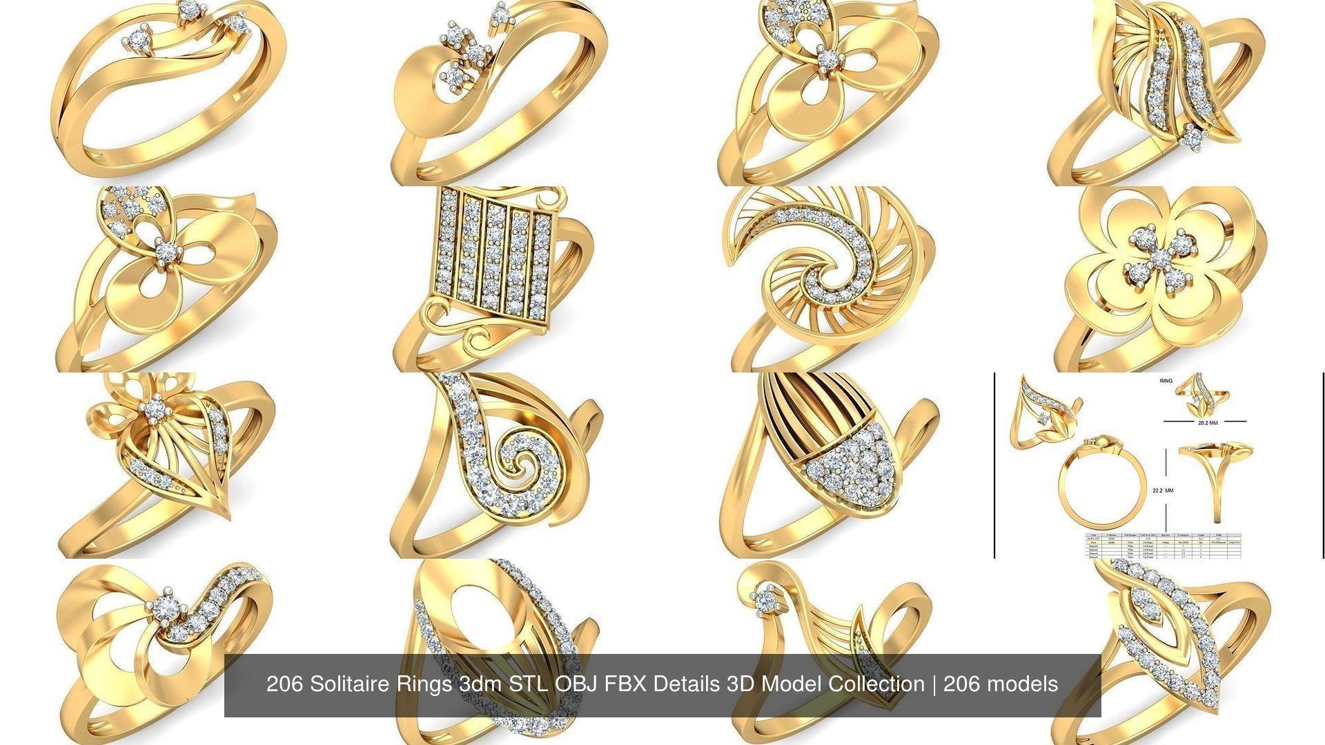 206 Solitaire Rings 3dm STL OBJ FBX Details 3D Model Collection _42