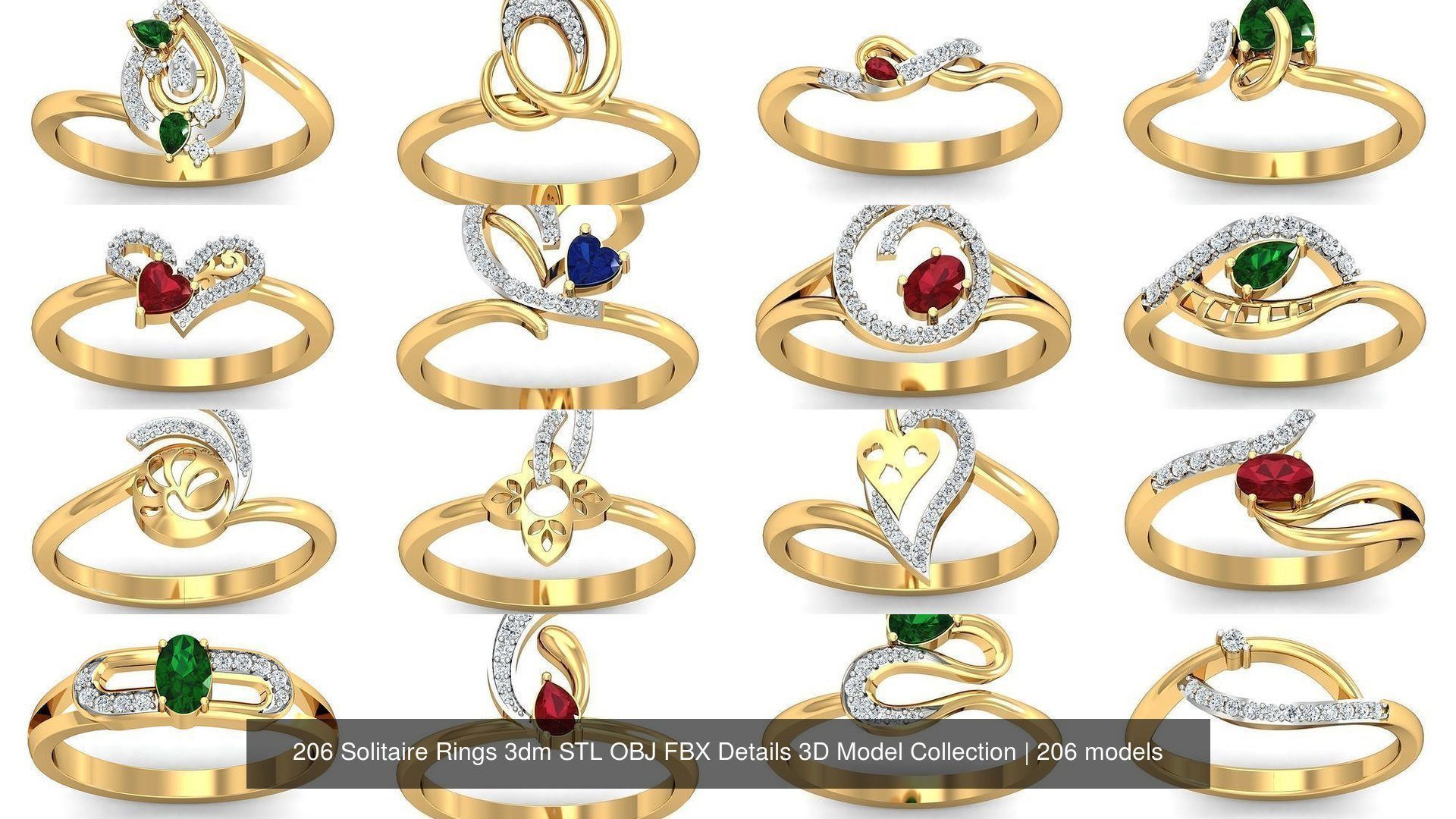 206 Solitaire Rings 3dm STL OBJ FBX Details 3D Model Collection _15