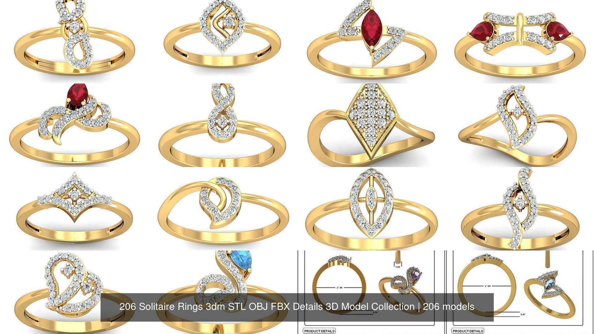 206 Solitaire Rings 3dm STL OBJ FBX Details 3D Model Collection _24