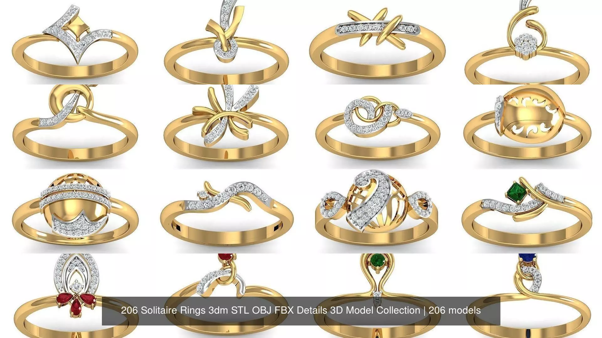 206 Solitaire Rings 3dm STL OBJ FBX Details 3D Model Collection _1