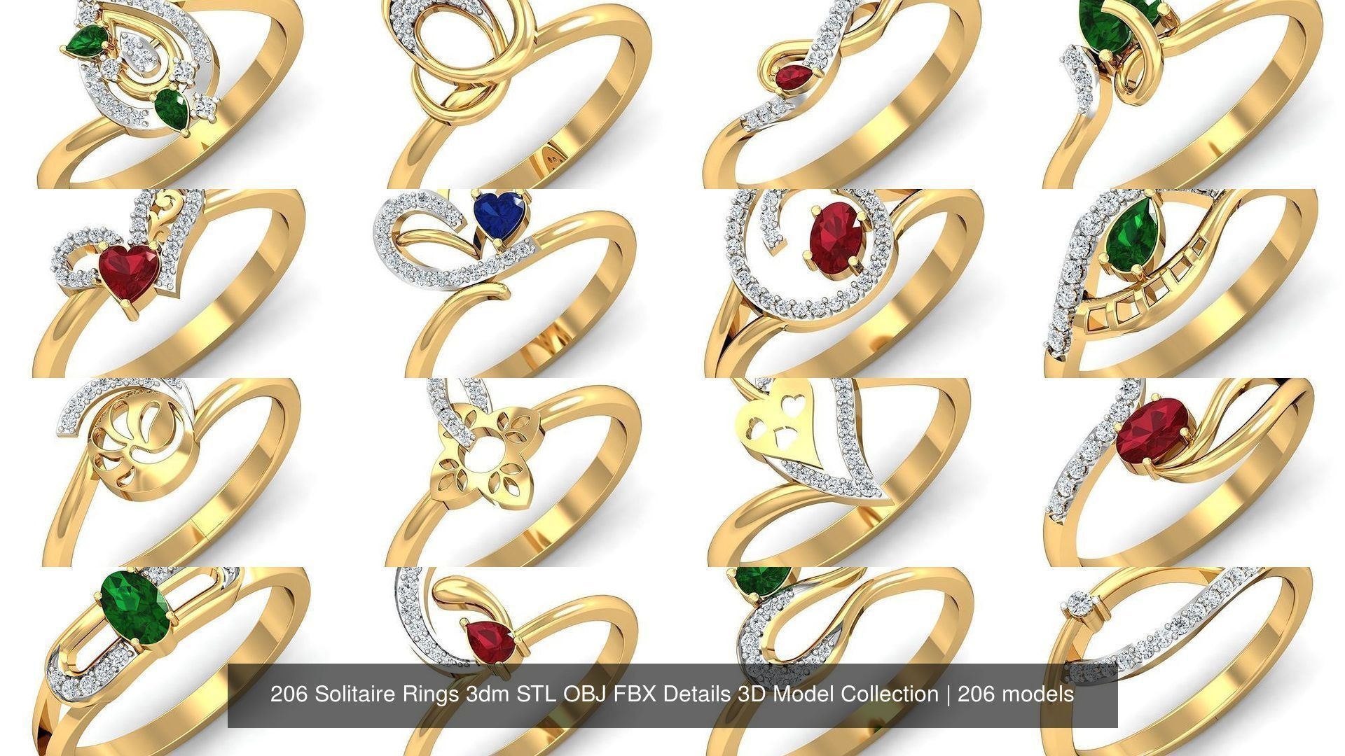 206 Solitaire Rings 3dm STL OBJ FBX Details 3D Model Collection _38