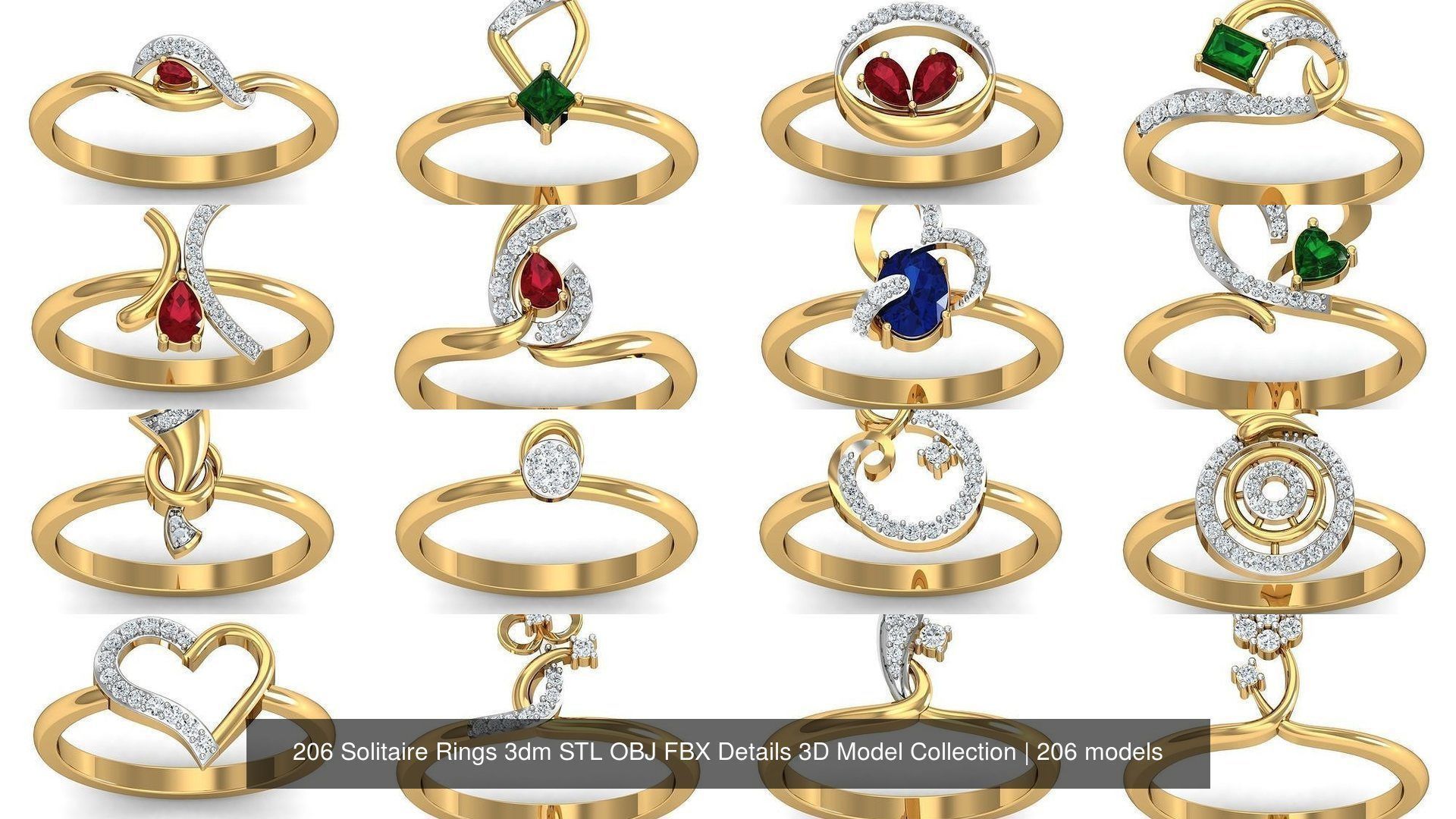 206 Solitaire Rings 3dm STL OBJ FBX Details 3D Model Collection _6