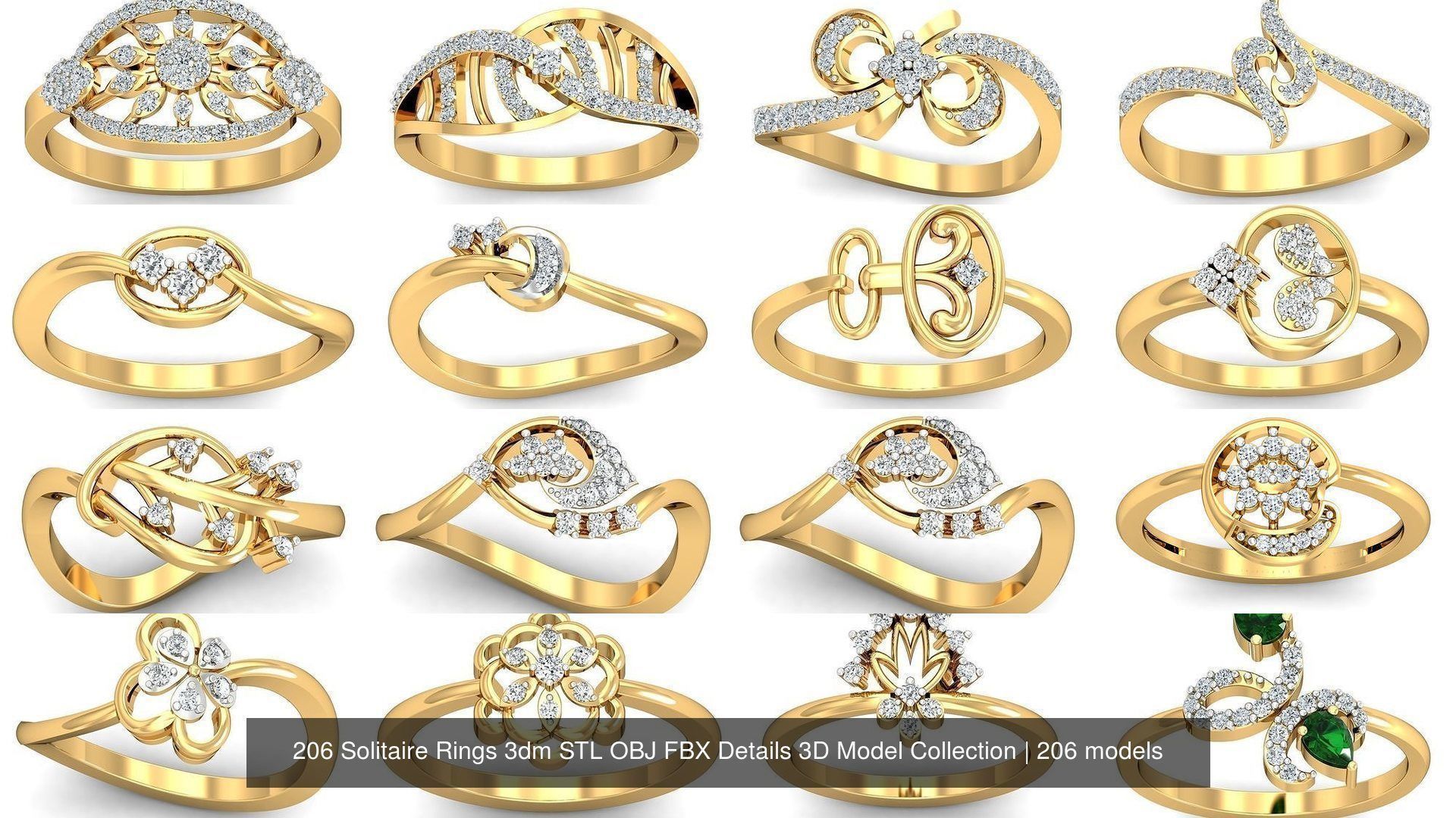 206 Solitaire Rings 3dm STL OBJ FBX Details 3D Model Collection _34