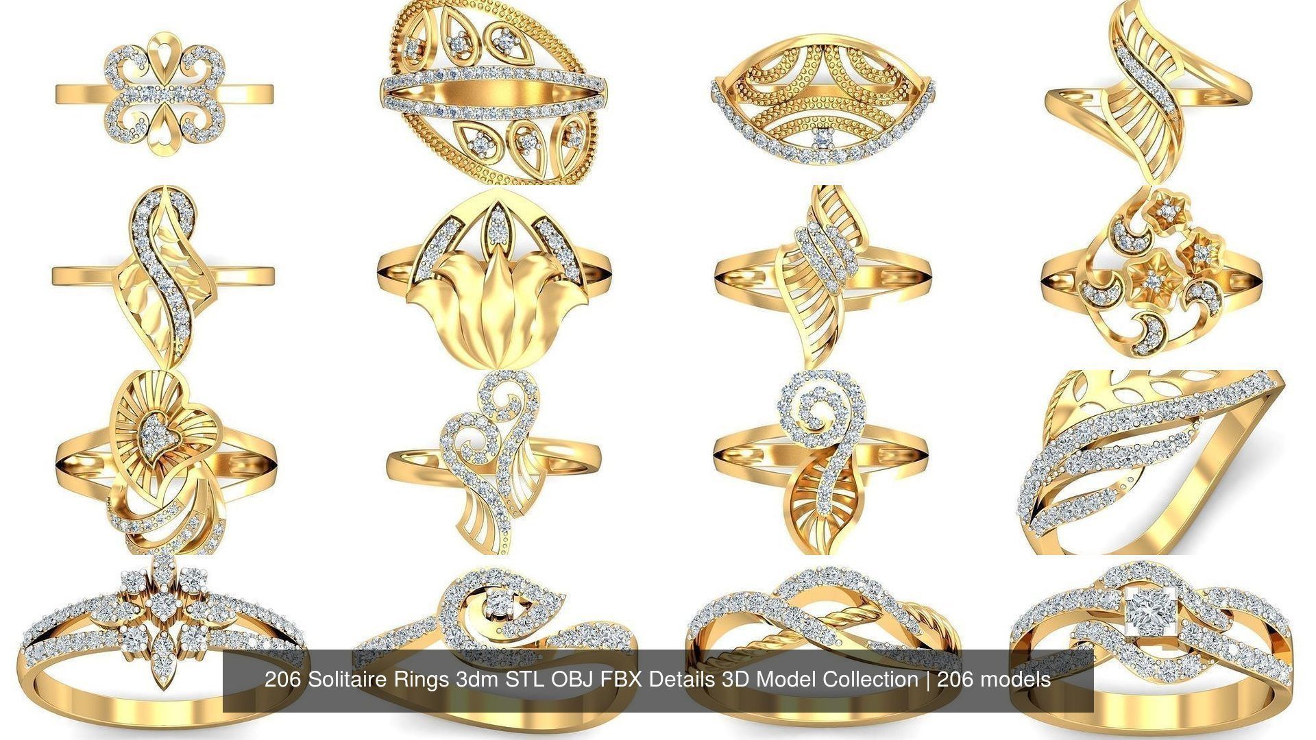 206 Solitaire Rings 3dm STL OBJ FBX Details 3D Model Collection _32