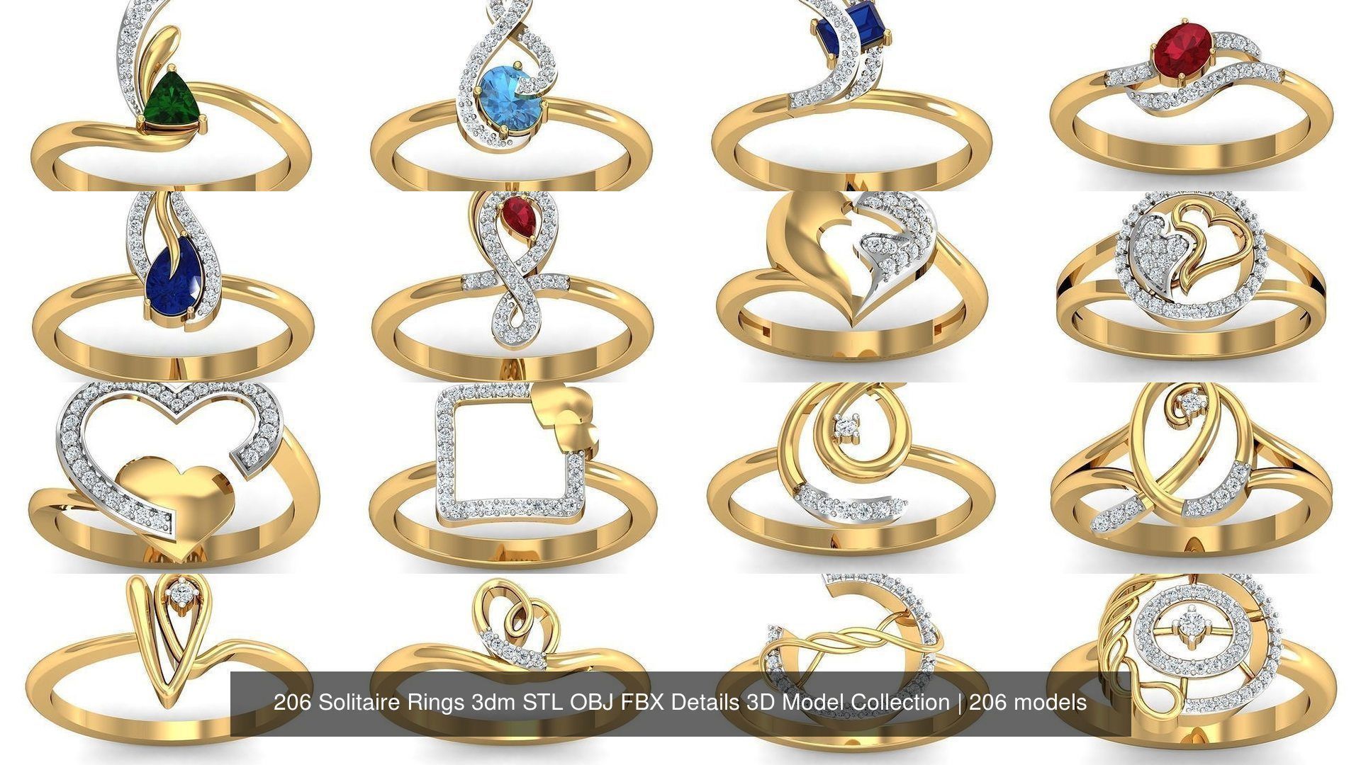 206 Solitaire Rings 3dm STL OBJ FBX Details 3D Model Collection _9